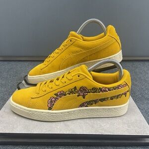 Puma Women Size 6.5 Suede Classic TOL Embroidery Floral Golden Yellow 370245 01